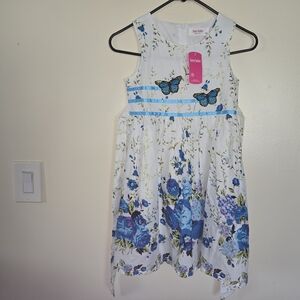 SUNNY FASHION Blue Butterfly Floral Kids Dress Size 7/8